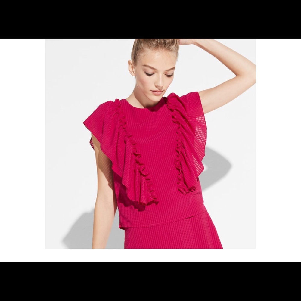 K/Lab missy junior ruffle cap sleeve top pink XL